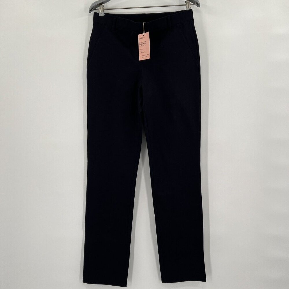 Quince Women's Navy Blue Ultra-Stretch Ponte Pant Straight Leg M Petite 28" NWT